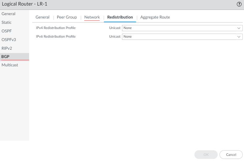 BGP Redistribution configuration tab.